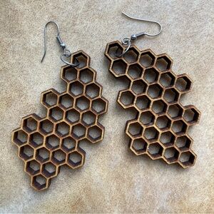 Honeycomb Wooden Dangle Earrings